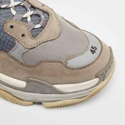 Pre Owned Balenciaga Grey/Blue Leather and Mesh Triple S Sneakers Size 45