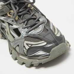 Pre Owned Balenciaga Grey Faux Leather Mesh Track Lace Up Sneakers Size 41