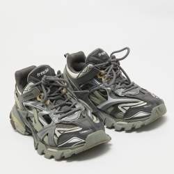 Pre Owned Balenciaga Grey Faux Leather Mesh Track Lace Up Sneakers Size 41
