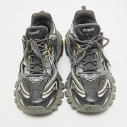 Pre Owned Balenciaga Grey Faux Leather Mesh Track Lace Up Sneakers Size 41