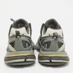 Pre Owned Balenciaga Grey Faux Leather Mesh Track Lace Up Sneakers Size 41