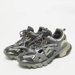 Pre Owned Balenciaga Grey Faux Leather Mesh Track Lace Up Sneakers Size 41