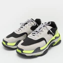 Pre Owned Balenciaga Multicolor Neoprene and Suede Triple S Low Top Sneakers Size 44