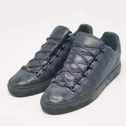 Balenciaga Navy Blue Leather Lace Up Sneakers Size 44