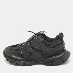 Balenciaga Black Faux Leather and Mesh Track Lace Up Sneakers Size 42