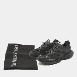 Balenciaga Black Faux Leather and Mesh Track Lace Up Sneakers Size 42