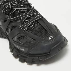 Balenciaga Black Faux Leather and Mesh Track Lace Up Sneakers Size 42