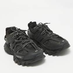 Balenciaga Black Faux Leather and Mesh Track Lace Up Sneakers Size 42