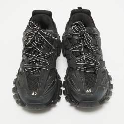Balenciaga Black Faux Leather and Mesh Track Lace Up Sneakers Size 42