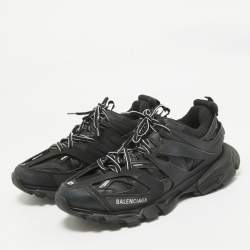 Balenciaga Black Faux Leather and Mesh Track Lace Up Sneakers Size 42