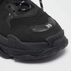 Balenciaga Black Nubuck Triple S Lace Up Sneakers Size 39