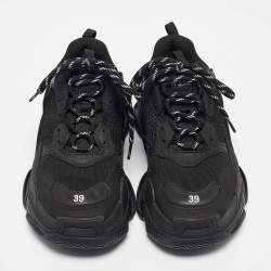 Balenciaga Black Nubuck Triple S Lace Up Sneakers Size 39