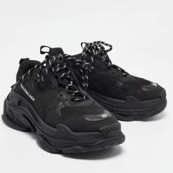 Balenciaga Black Nubuck Triple S Lace Up Sneakers Size 39