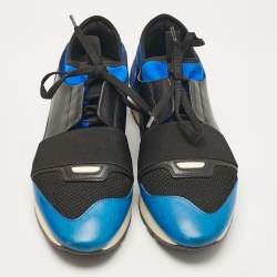 Balenciaga Blue/Black Leather and Mesh Race Runner Lace Up Sneakers Size 41