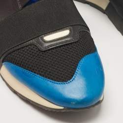 Balenciaga Blue/Black Leather and Mesh Race Runner Lace Up Sneakers Size 41