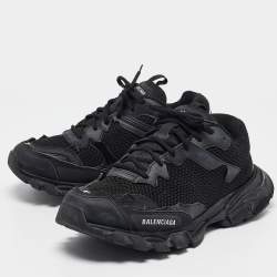 Pre Owned Balenciaga Black Faux Leather and Mesh Track 3 Sneakers Size 42