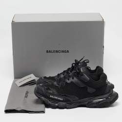 Pre Owned Balenciaga Black Faux Leather and Mesh Track 3 Sneakers Size 42