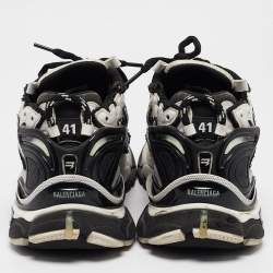 Pre Owned Balenciaga Black/White Faux Leather and Mesh Runner Sneakers Size 41