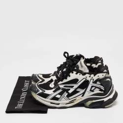 Pre Owned Balenciaga Black/White Faux Leather and Mesh Runner Sneakers Size 41