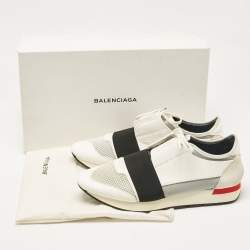 Balenciaga White Fabric and  Leather Race Runner Lace Up Sneakers Size 43