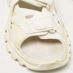 Pre Owned Balenciaga Cream Faux Leather Track Flat Sandals Size 41