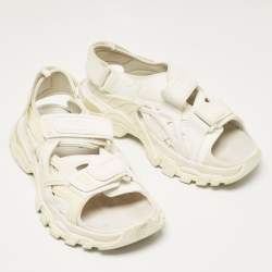Pre Owned Balenciaga Cream Faux Leather Track Flat Sandals Size 41