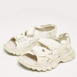 Pre Owned Balenciaga Cream Faux Leather Track Flat Sandals Size 41