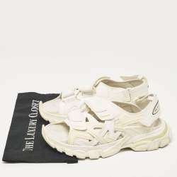 Pre Owned Balenciaga Cream Faux Leather Track Flat Sandals Size 41