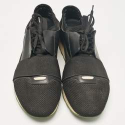 Balenciaga Black Leather Mesh Race Runner Lace Up Sneakers Size 44