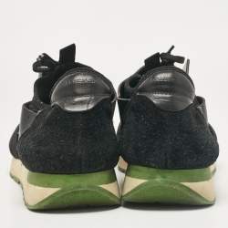 Balenciaga Black Leather Mesh Race Runner Lace Up Sneakers Size 44