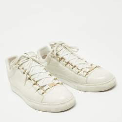 Balenciaga Off White Leather Arena Lace Up Sneakers Size 40