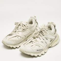 Pre Owned Balenciaga White Faux Leather and Mesh Track Lace Up Sneakers Size 42