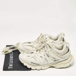 Pre Owned Balenciaga White Faux Leather and Mesh Track Lace Up Sneakers Size 42