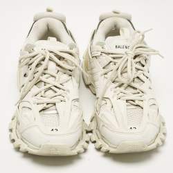 Pre Owned Balenciaga White Faux Leather and Mesh Track Lace Up Sneakers Size 42