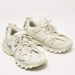 Pre Owned Balenciaga White Faux Leather and Mesh Track Lace Up Sneakers Size 42