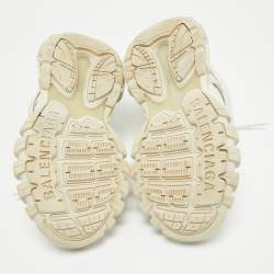 Pre Owned Balenciaga Cream Faux Leather and Mesh Track Lace Up Sneakers Size 38