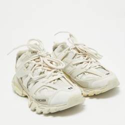 Pre Owned Balenciaga Cream Faux Leather and Mesh Track Lace Up Sneakers Size 38