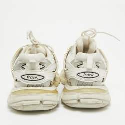Pre Owned Balenciaga Cream Faux Leather and Mesh Track Lace Up Sneakers Size 38