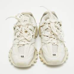 Pre Owned Balenciaga Cream Faux Leather and Mesh Track Lace Up Sneakers Size 38