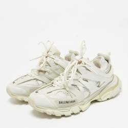 Pre Owned Balenciaga Cream Faux Leather and Mesh Track Lace Up Sneakers Size 38