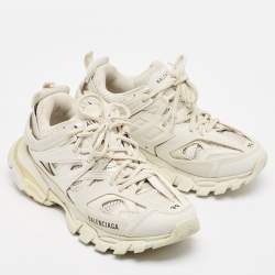 Pre Owned Balenciaga Grey Faux Leather and Mesh Track Sneakers Size 39
