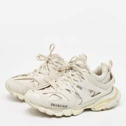 Pre Owned Balenciaga Grey Faux Leather and Mesh Track Sneakers Size 39