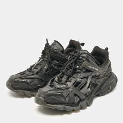 Balenciaga Black Faux Leather and Mesh Track 2 Sneakers Size 42