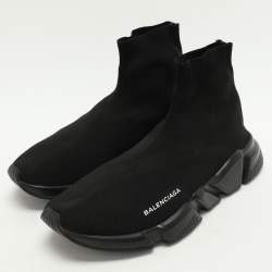 Balenciaga Black Knit Fabric Speed Trainer High Top Sneakers Size 42