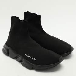 Balenciaga Black Knit Fabric Speed Trainer High Top Sneakers Size 42