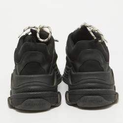 Pre Owned Balenciaga Black Leather and Mesh Triple S Sneakers Size 44