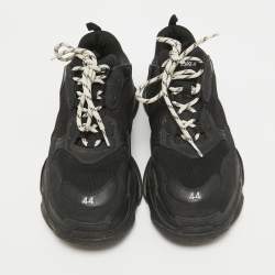 Pre Owned Balenciaga Black Leather and Mesh Triple S Sneakers Size 44