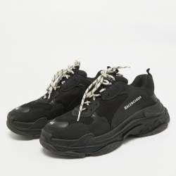Pre Owned Balenciaga Black Leather and Mesh Triple S Sneakers Size 44
