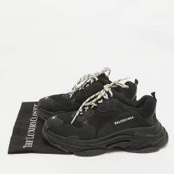 Pre Owned Balenciaga Black Leather and Mesh Triple S Sneakers Size 44