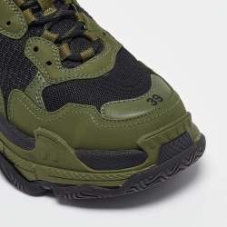 Balenciaga Green/Black Leather and Mesh Triple S Sneakers Size 39